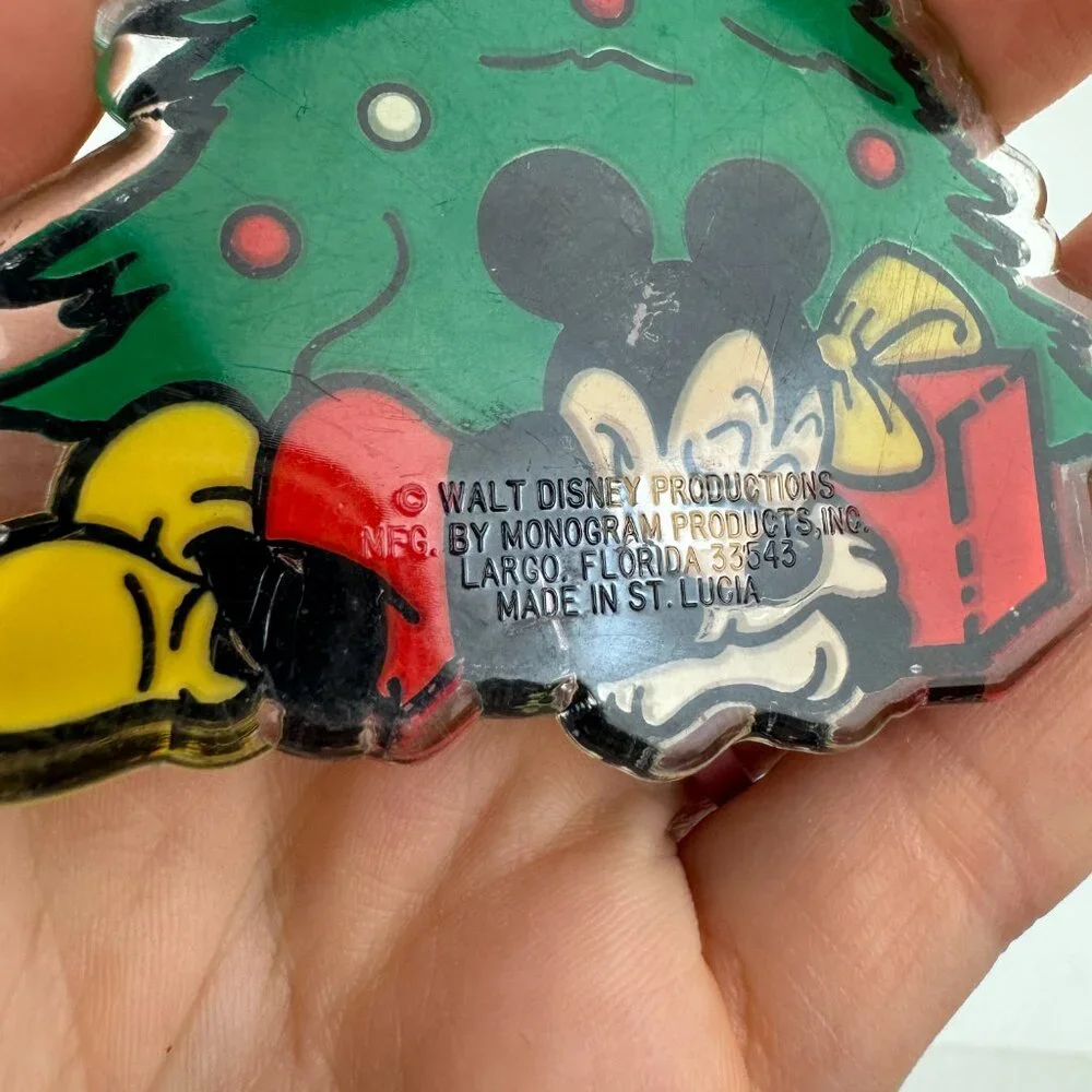Vtg Mickey Mouse Sleeping Under Christmas Holiday Tree Ornament‎ Disney Plastic